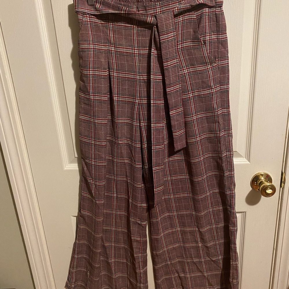 Plaid High-Waisted Pants with Belt